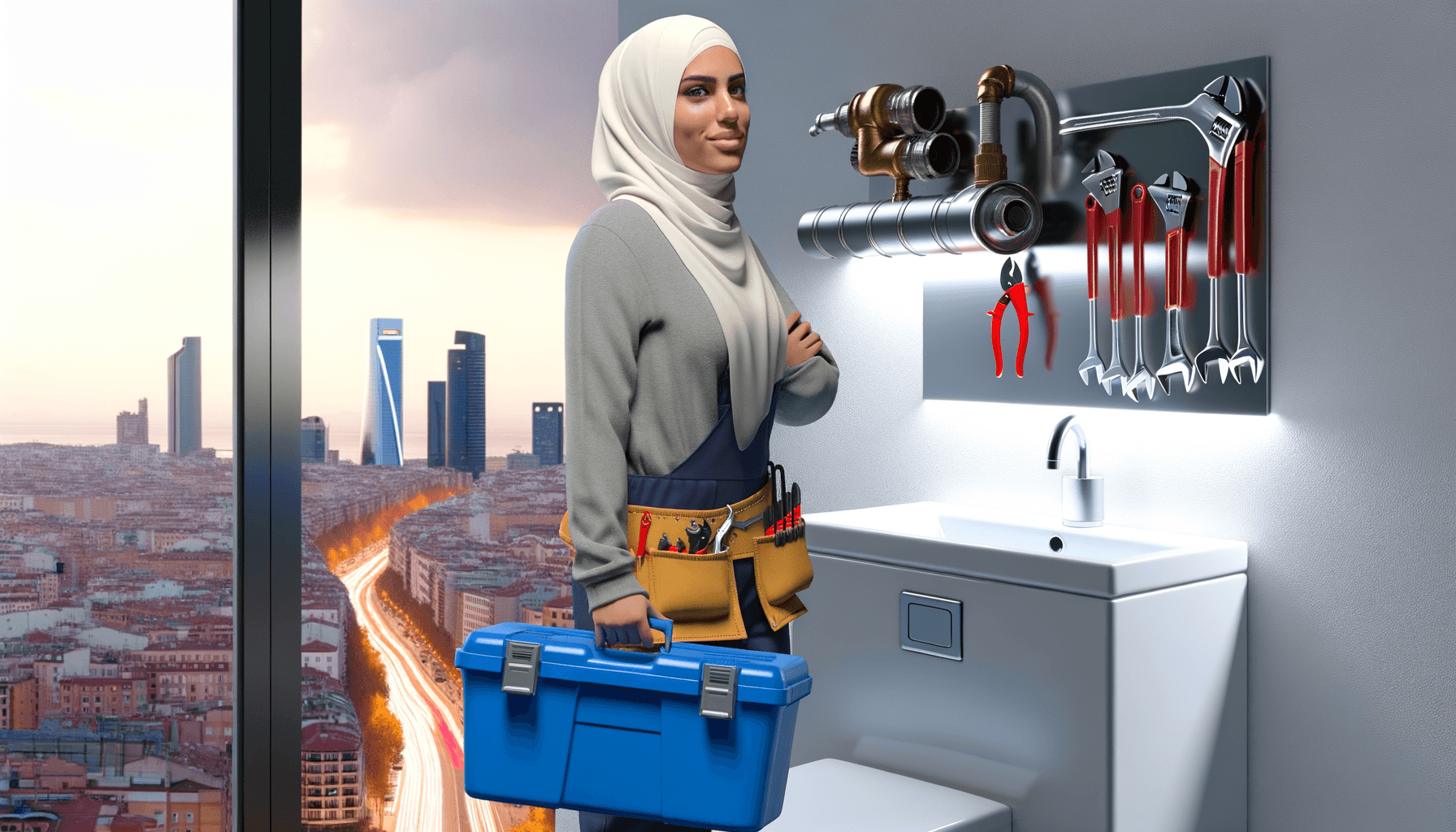 Profesional reparando una instalación de fontanería en Madrid